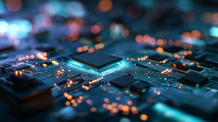 Abstract circuit board futuristic technology design with glowing pathways and microchip details forming digital patterns on transparent white background png.