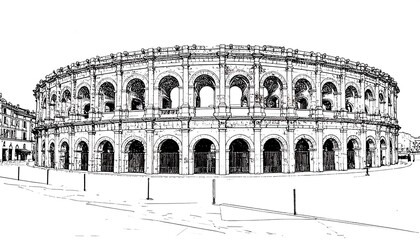 Naklejka premium Ancient Roman Amphitheater Architectural Drawing.