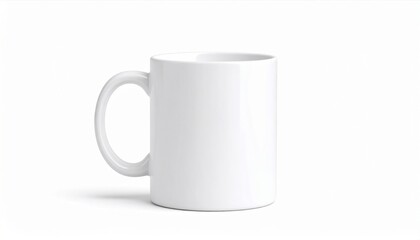 Plain White Ceramic Mug for Hot Beverage on White Background Minimal Style