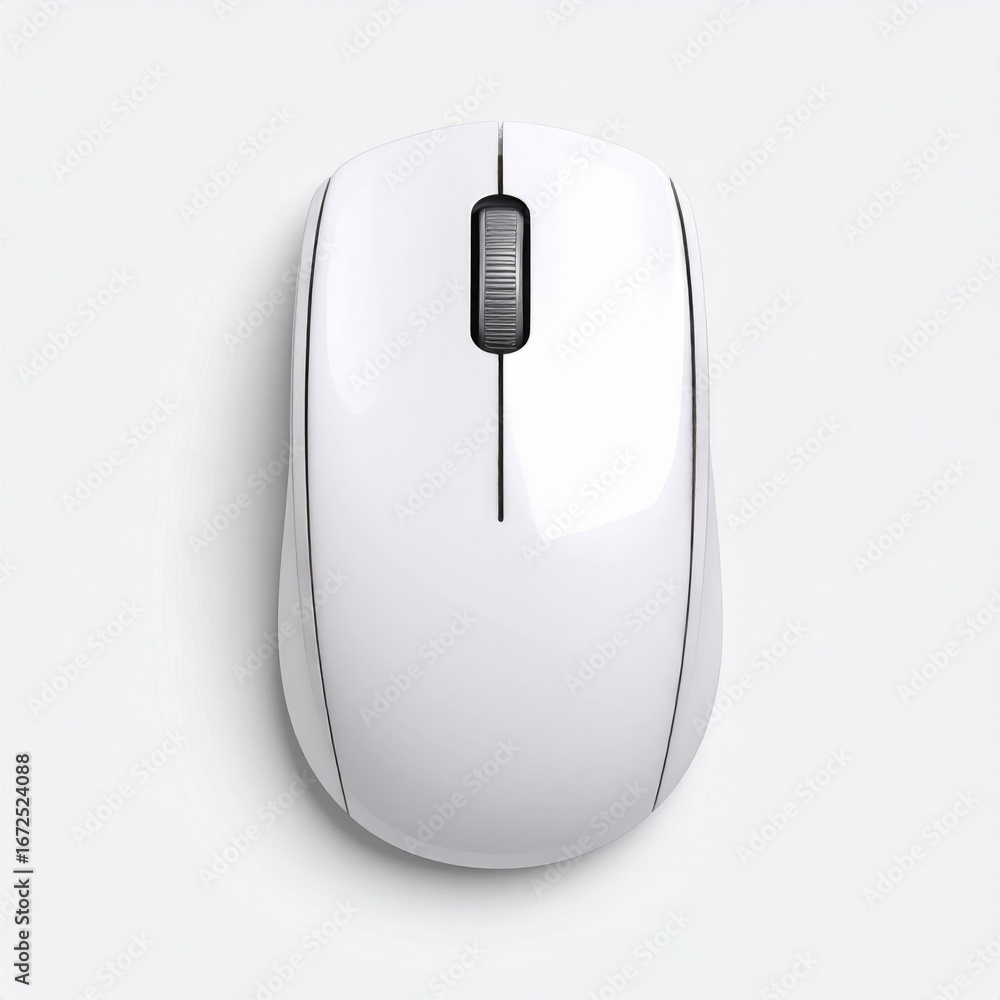 Poster studio shot of wireless white mouse for computers and digital technology on clean white background