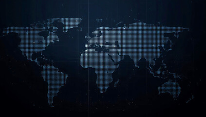 Digital World Map in Blue with Dotted Pattern for Global Connectivity and Futuristic Technology Concepts