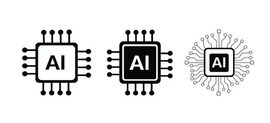 Artificial intelligence icon. Ai microchip processor icons. AI processor vector symbol set.