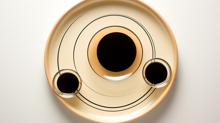 Top down shot of concentric circles of balsamic glaze and olive oil