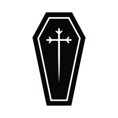 Obraz premium Halloween Coffin Icon – Scary Black Coffin with Cross Vector Illustration.