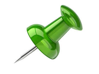 Shiny green thumbtack on a black background