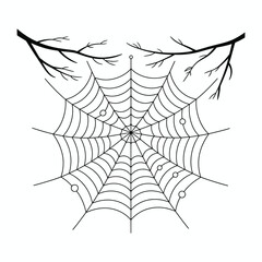 Halloween Spider Web Icon – Creepy Cartoon Web Vector with Branches