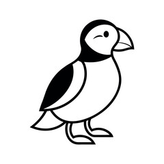 Puffin Outline Vector on White Background