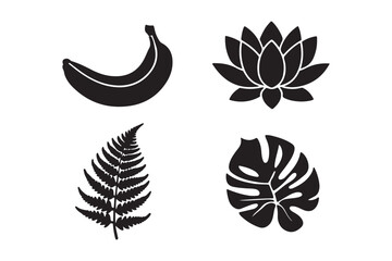 Four tropical and floral silhouettes on a white background