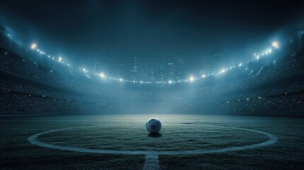 High quality photo of lone athlete kneels in spotlight on empty sports arena floor.