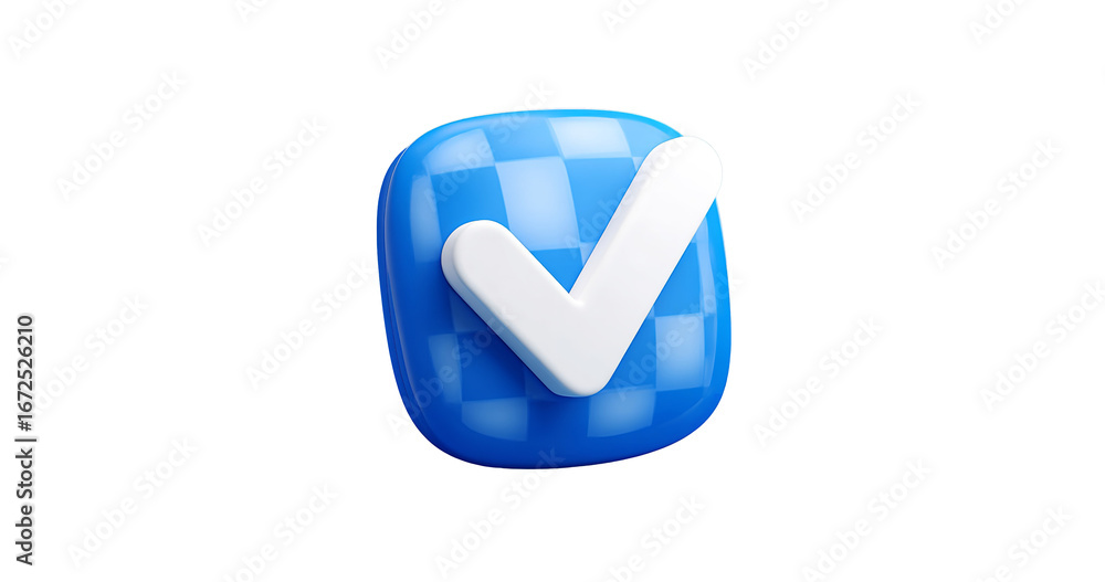 Aufkleber stylish 3d checkbox icon with white checkmark, blue background on transparent background