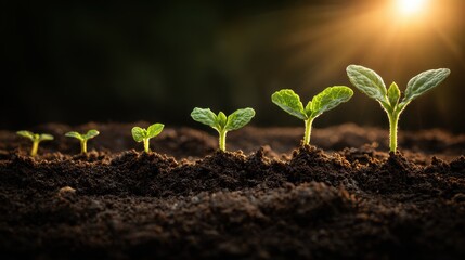 Fototapeta premium High quality photo of seedlings growing in soil with sunlight.