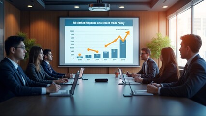 A group of people sitting around a conference table in front of a projector screen.