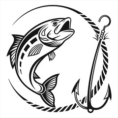Jumping Fish and Fishing Hook Vector Illustration