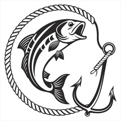 Jumping Fish and Fishing Hook Vector Illustration