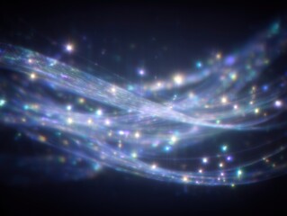 Fototapeta premium Illuminated, flowing digital light waves with sparkling points, creating a futuristic, dynamic scene of energy and innovation against a dark background