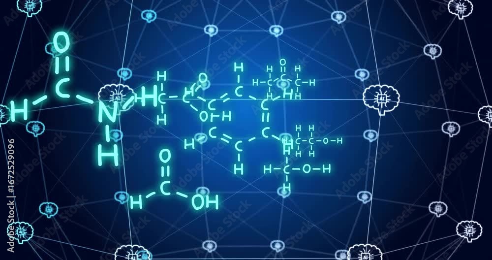 Aufkleber animation of globe with networks of connections, scientific data processing and ai icons