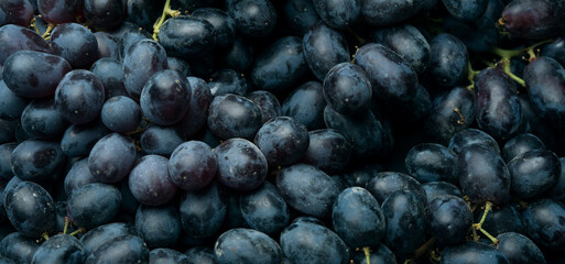 Red grapes close up background, black grapes texture
