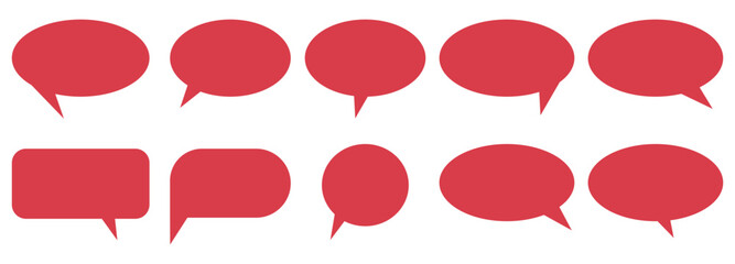 Set of blank red empty speech bubbles for text, chatting, message box. Speech bubbles, communication concept. Retro aesthetic element shape set.