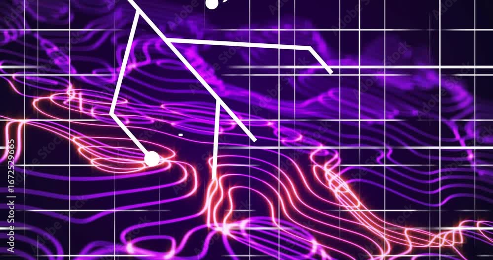 Poster animation of ai data processing over blue glowing lines on dark background