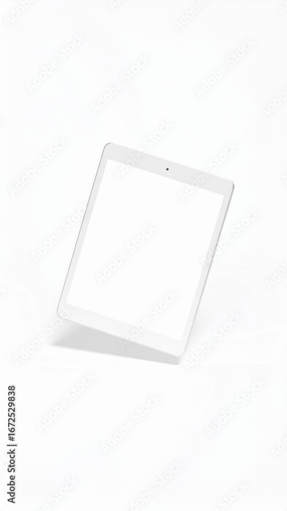 Poster floating tablet display with a clean white background studio shot