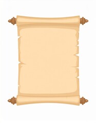 Antique Parchment Scroll with Wooden Handles on White Background for Text Placeholder