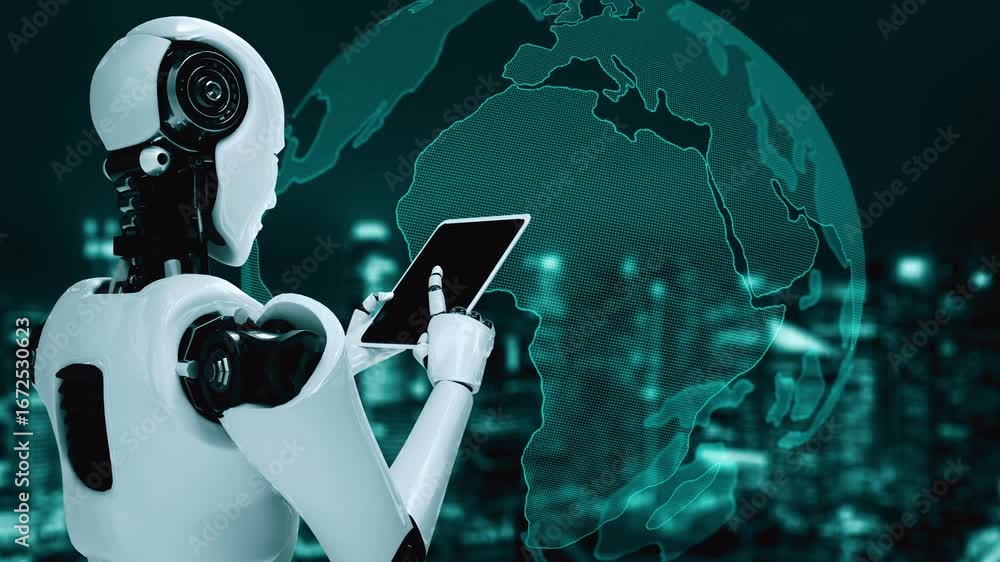 Poster future financial technology controll by ai robot huminoid uses machine learning and artificial intel