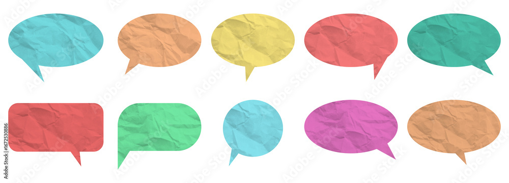 Wall mural set of blank empty speech bubbles with paper texture for text, chatting, message box. speech bubbles