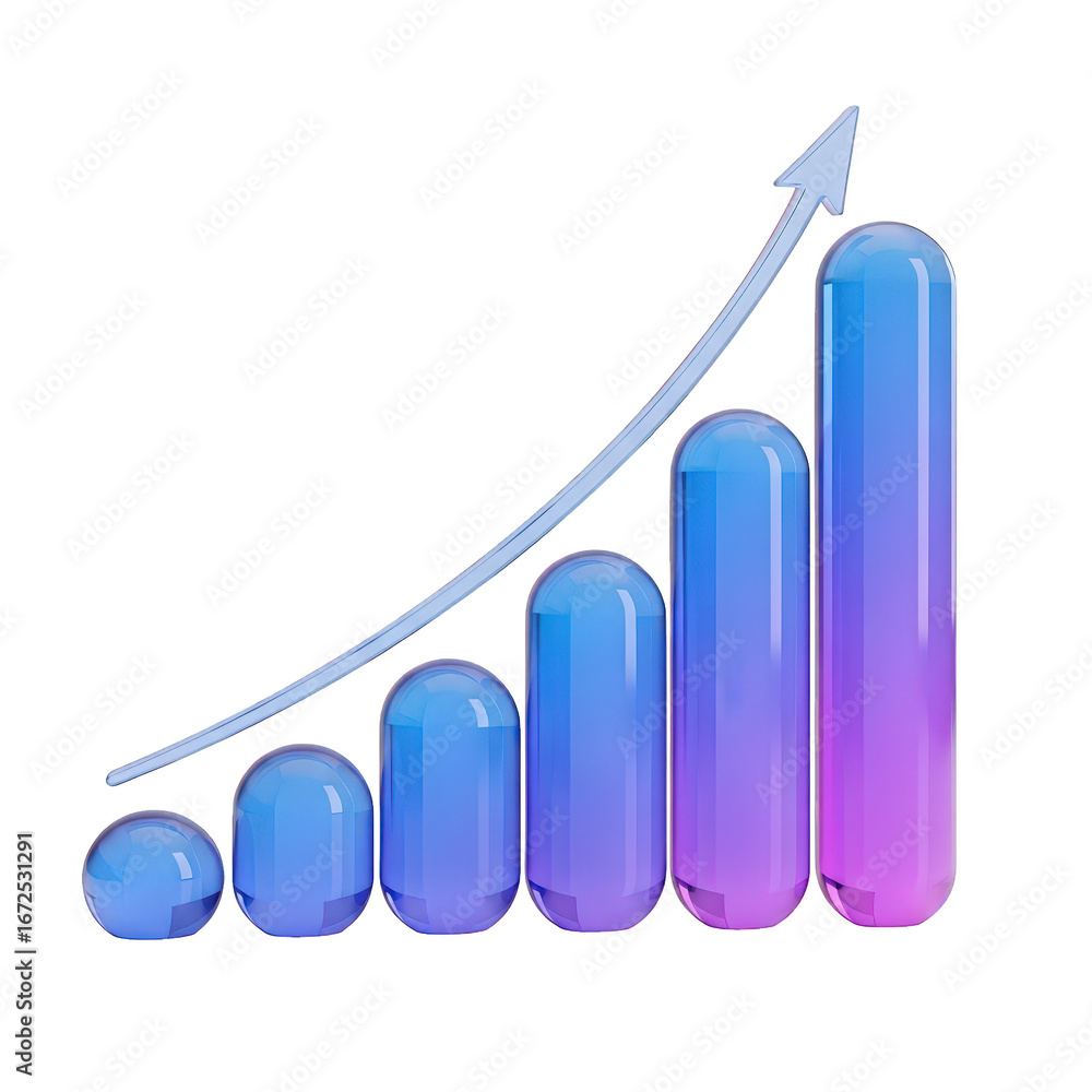 Poster 3d icon of 3d graph showing upward trend isolated on transparent background