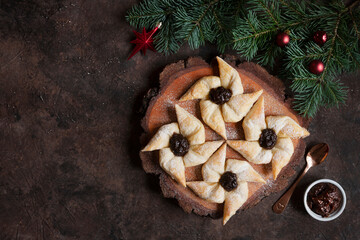 Top view Joulutorttu - homemade traditional Finnish Christmas pastry