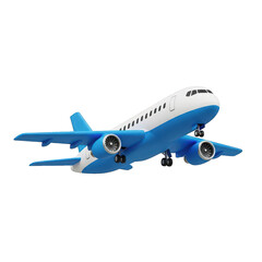 Fototapeta premium 3d icon of a modern passenger airplane with blue and white livery, isolated on transparent background