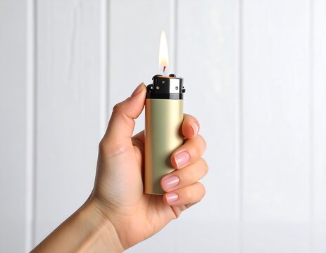 Hand holding a gold lighter
