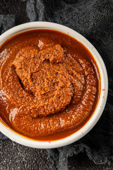 Miso paste spice thick soybean paste for cooking Japanese food tasty snack fresh delicious gourmet food background on the table rustic food top view copy space