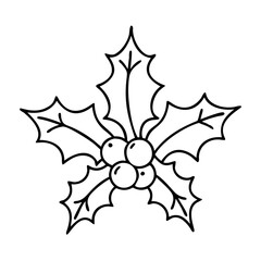 Christmas holly berry outline vector illustration for holiday season design and decoration element