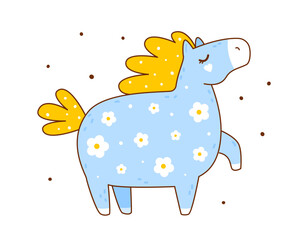 Cute сartoon horse with flowers isolated on white background - funny animal character for Your kawaii design - symbol of 2026 Chinese New Year