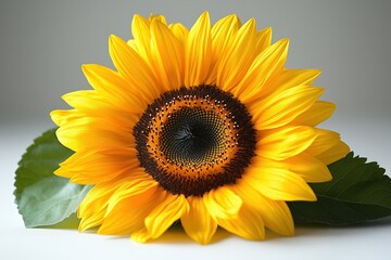Fototapeta premium studio shot of single sunflower with leaf