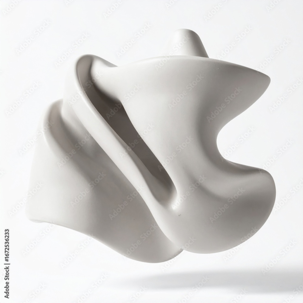 Aufkleber abstract white sculpture with smooth curving forms floating on white background