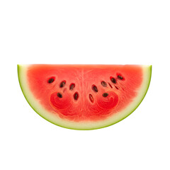A detailed and pristine studio shot of a juicy slice of red watermelon with seeds, a classic summer fruit, completely visible and perfectly isolated on transparent background.
