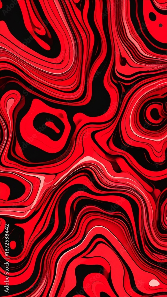 Poster striking abstract red and black swirl pattern with fluid motion and dynamic textures
