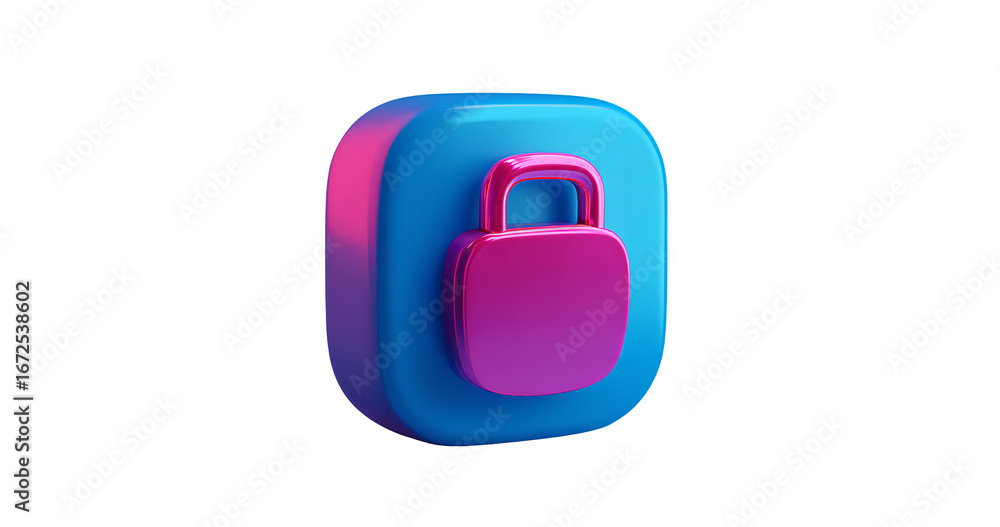 Poster security icon glossy render, protecting data with technology on transparent background