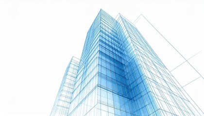 Fototapeta premium Abstract Blue Geometric Building with Complex Network Structure in Minimal Design