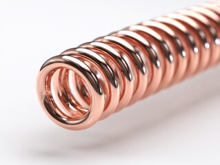 Macro view of copper coil spiral with shiny finish and smooth texture