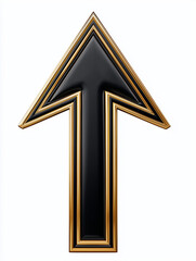 Bold upward arrow with gold outline on white background, 3D render
