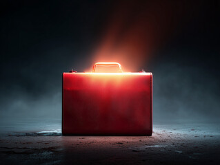Red briefcase under dramatic studio lighting