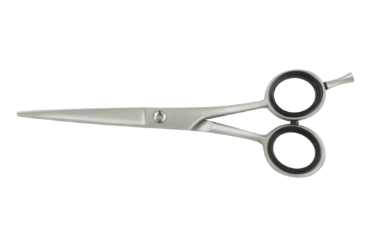 Hairdressing scissor for hair cutting isolated on transparent background, stainless steel hair cutting barber scissor, Png