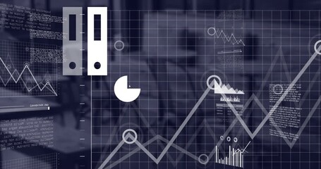 Animation of statistics and financial data processing over cafe - Powered by Adobe