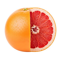 A high-quality, professional-grade visual of a whole grapefruit with a half removed, a refreshing citrus fruit, completely visible and perfectly isolated on transparent background.