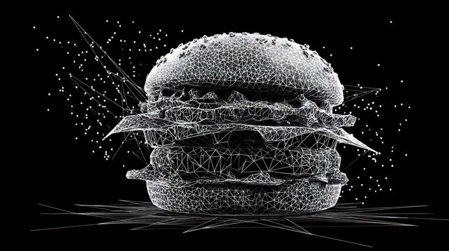 3D model of a burger with a polygonal structure