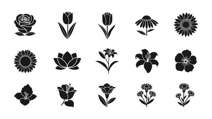 Floral Silhouette Collection: A detailed illustration of various flower silhouettes, perfect for design projects and enhancing visual appeal.