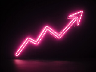 Neon pink zigzag upward arrow on black, digital art