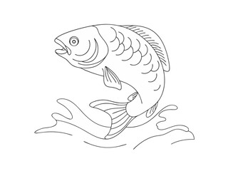  one black line art  water fish drawing illustration
